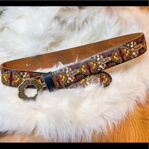 NWT Lucky Brand Dark Brown Floral Belt Sz L